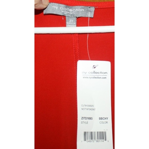 New York CollectionRed Side Gathered Knee Length Dress Sz 2X  3/4 Sleeve NWT - Picture 6 of 7